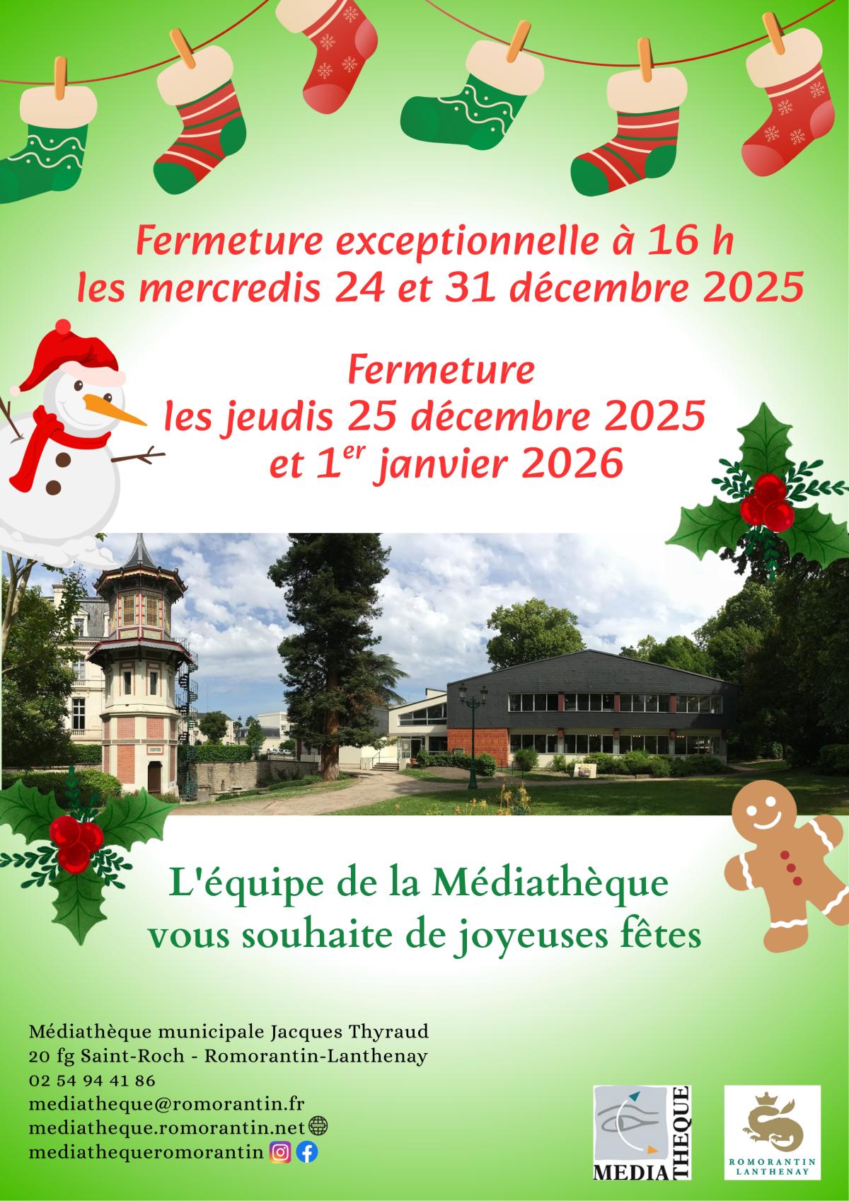 Fermeture exceptionnelle à 16 h les 24 et 31 décembre 2025